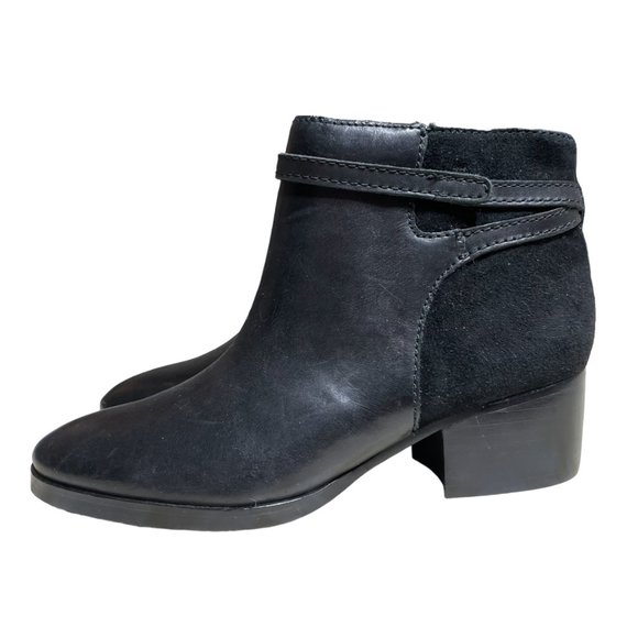 Ralph Lauren Leather Ankle Boots 5.5 Suede Block Heel Almond Toe Strap Harness - Picture 10 of 14